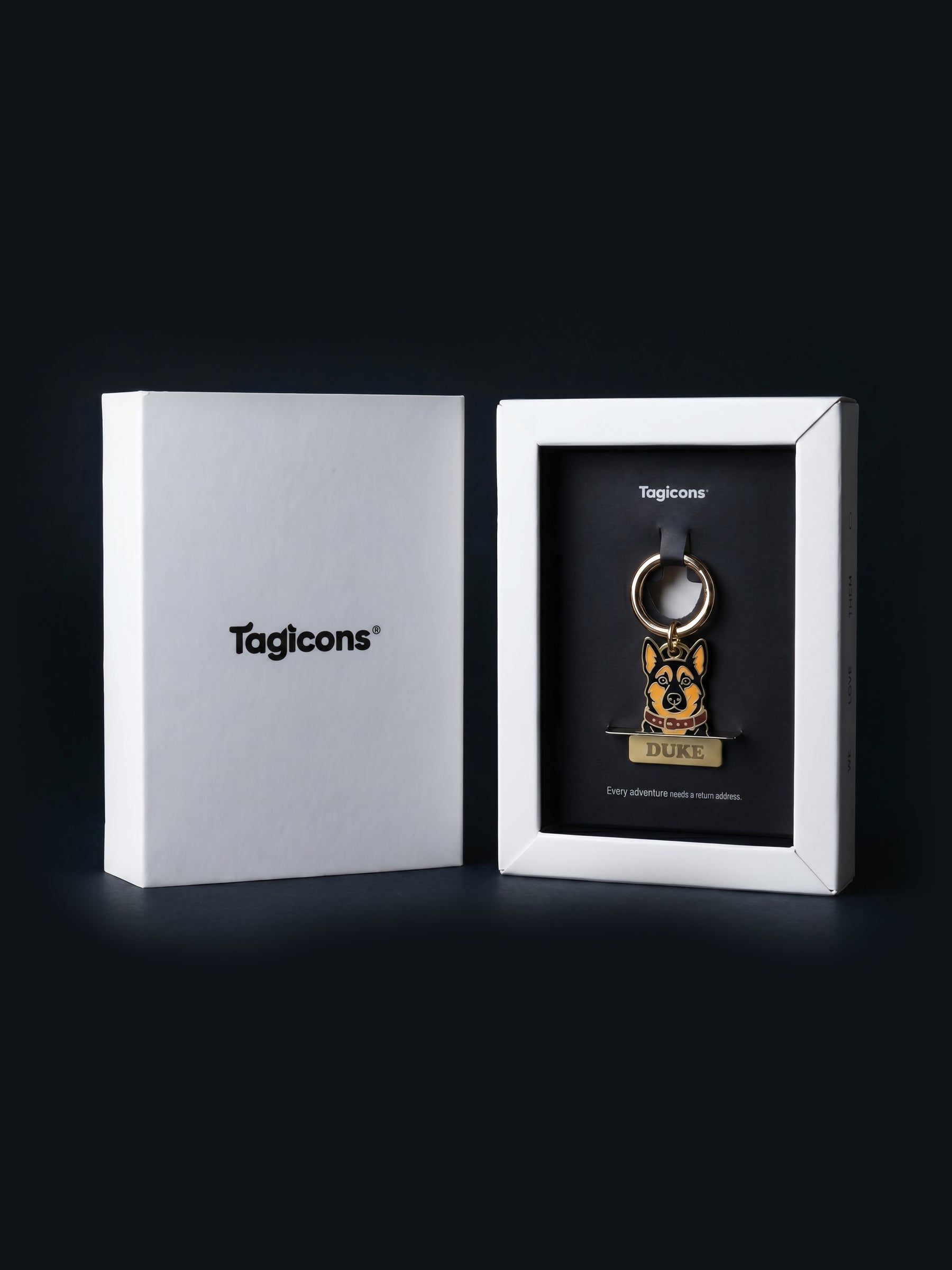 İsim özelleştirmeli Alman Çoban köpeği künyesi, büyük ırk köpekler için özel tasarım etiket.