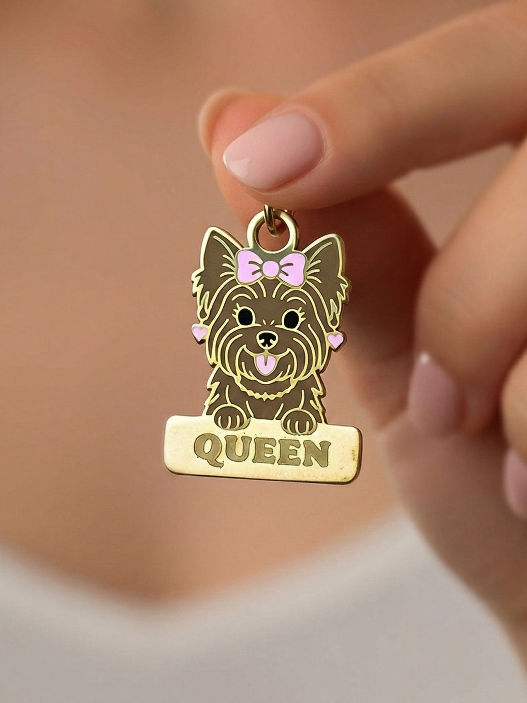 İsim özelleştirmeli Yorkshire köpek künyesi, küçük ırklar için özel tasarım evcil hayvan etiketi.